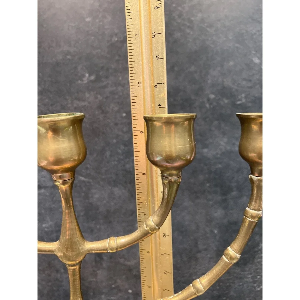 Vintage Brass 7-Arm Menorah: Bamboo‎ Style Hanukkah Candelabra